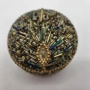 Sparkly Bead/Sequin/Jewel-Encrusted Metal Round Trinket Box Felt Interior‎ Gift
